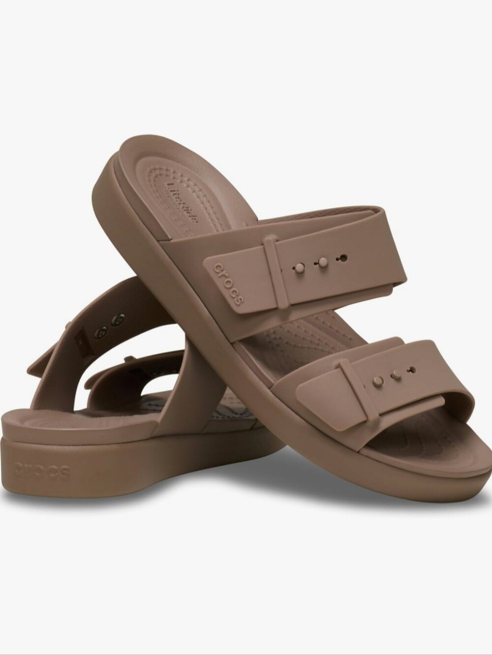 Crocs Women's LiteRide Brooklyn Buckle Low Sandals, Latte - Size 5